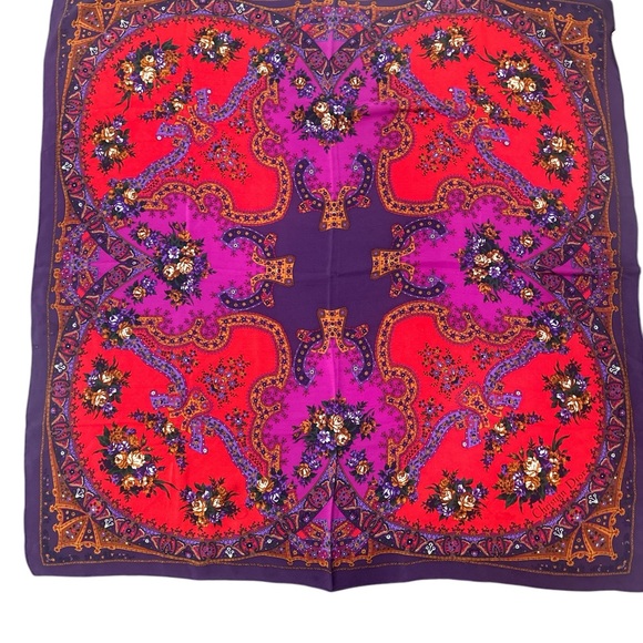 Dior Silk Vintage Purple and Red Floral Scarf - Picture 1 of 8